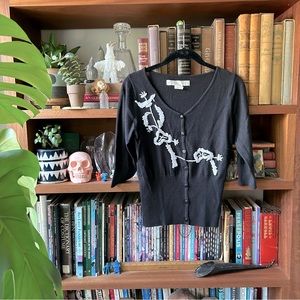 Bette Paige black with white embroidery cropped cardigan